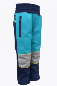 Softshellové kalhoty dětské / tm.modro-tyrkys/ 2 kapsy