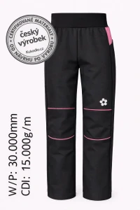 Softshellové kalhoty dětské /černo-růžové/30.000mm, 15.000g/m