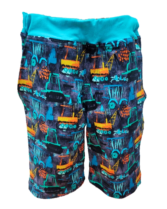 Chlapecké kraťasy -tm.  šedé / stavební stroje - doprodej