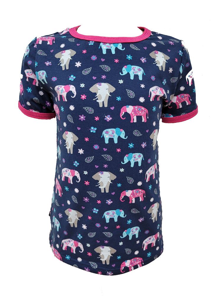 Dívčí tričko krátký rukáv - tm. modré - sloni