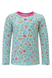 Dívčí tričko DR tyrkysové - žluto-růžové květy - doprodej 110