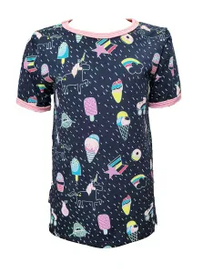 Dívčí tričko KR - tm. modré - zmrzliny