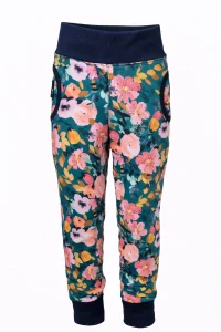 Dívčí Mia tepláky - zelené - růžové květy