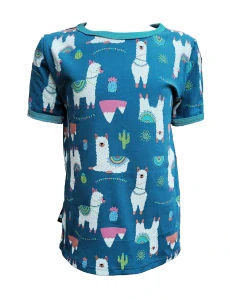 Dětské tričko krátký rukáv -petrolejové - lamy