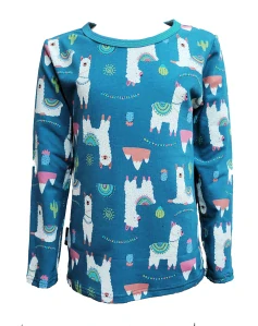 Dětské tričko dlouhý rukáv -petrolejové - lamy