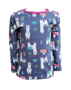 Dětské tričko dlouhý rukáv -šedo-modré - lamy