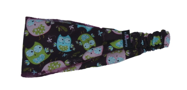 Dívčí čelenko-šátek / hnědý - sovy