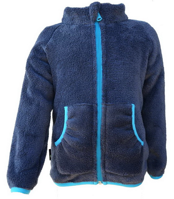 Dětská chlupatá mikina - tm.šedá s tyrkysovými doplňky  - doprodej 86, 110, 128