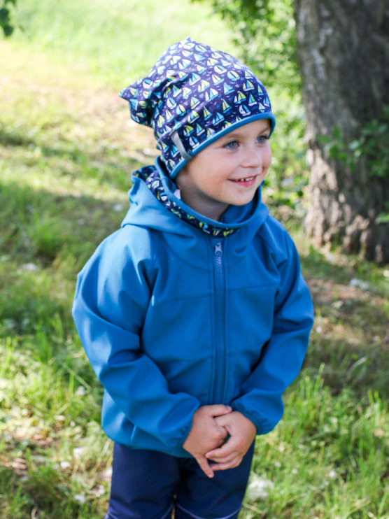 Dětská softshellová bunda - petrolejová - lodě - doprodej