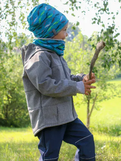 Dětská softshellová bunda - šedý melír - chameleoni - doprodej 110, 116