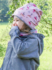 Dívčí softshellová bunda - šedý melír - růžoví plameňáci - doprodej 104, 110