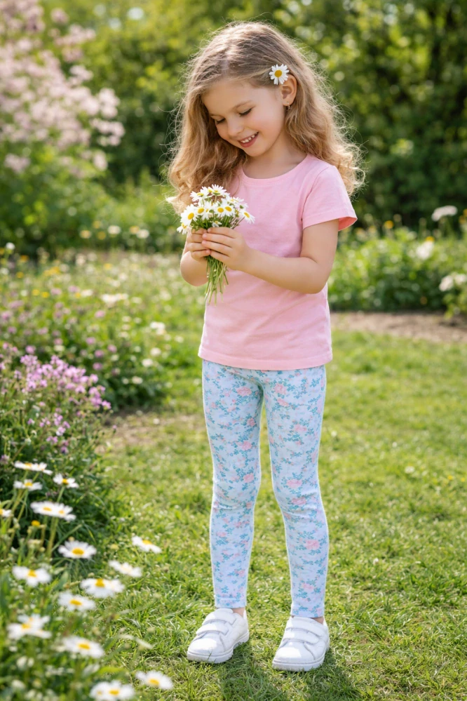 Dívčí legíny sv. modré s kvítky