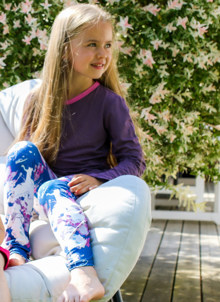 Dívčí legíny modro-bílo-ostružinové - doprodej 128