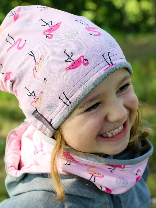 Bavlněná čepice / růžoví plameňáci- doprodej