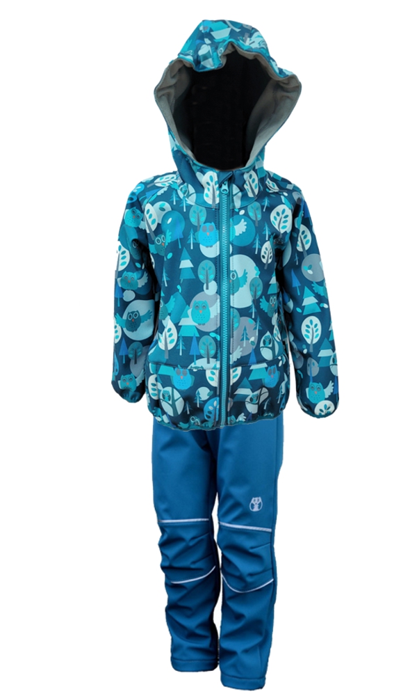 Dětská softshellová bunda - petrolejovo-modrá / sovy DOPRODEJ