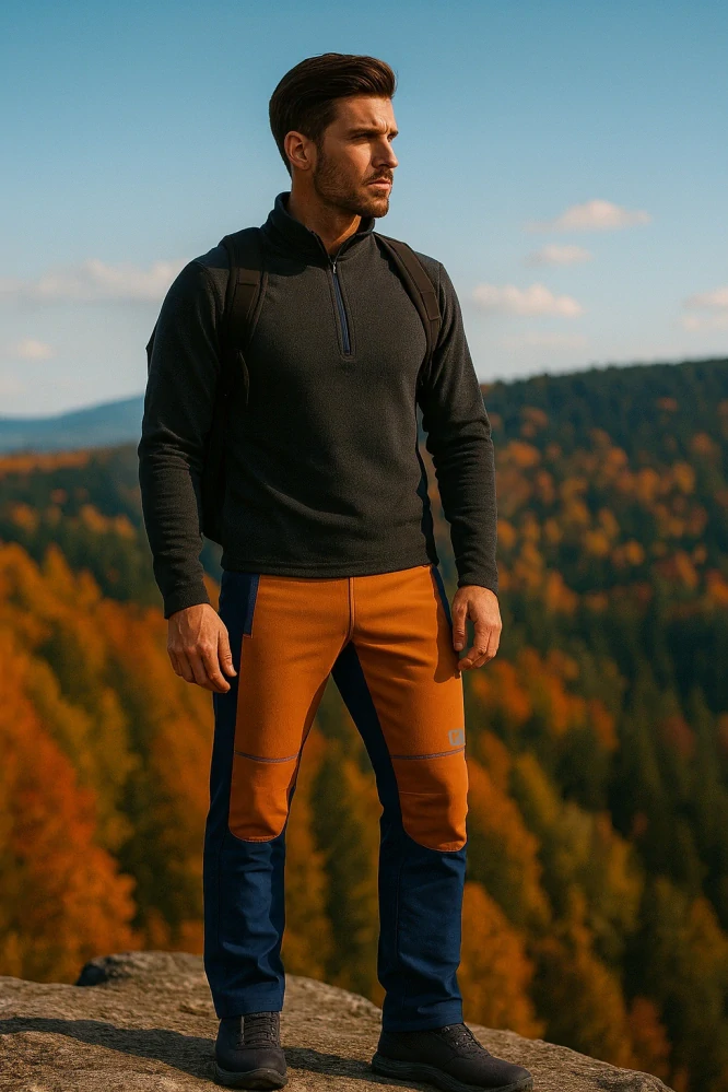 Pánské softshellové kalhoty / tm. modro - karamelové