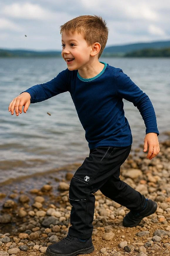 Softshellové kalhoty dětské - černo-reflexní s KAPSAMI na zip/ 30.000mm, 15.000g/m