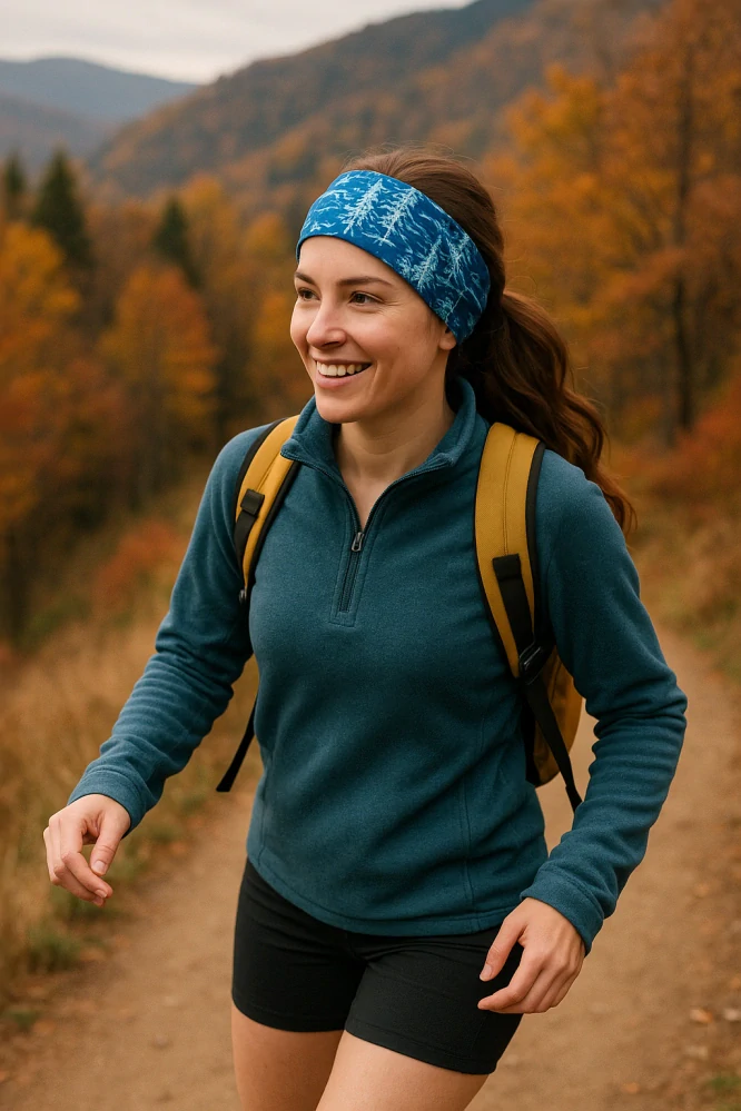 Dámská čelenka ŠIROKÁ - modrá - bílý les DOPRODEJ