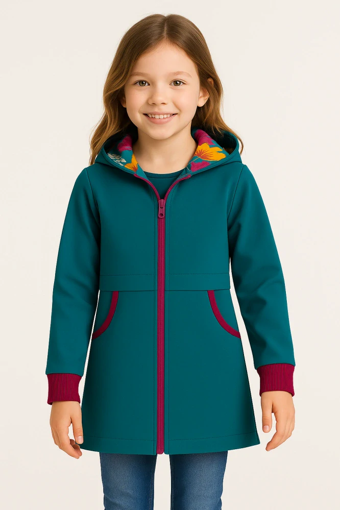 Dětský softshellový  kabát - petrolejový