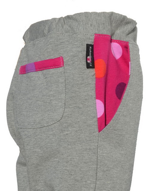 Dívčí tepláky SAM - šedý melír s fuchsiovými puntíky-doprodej 122,128