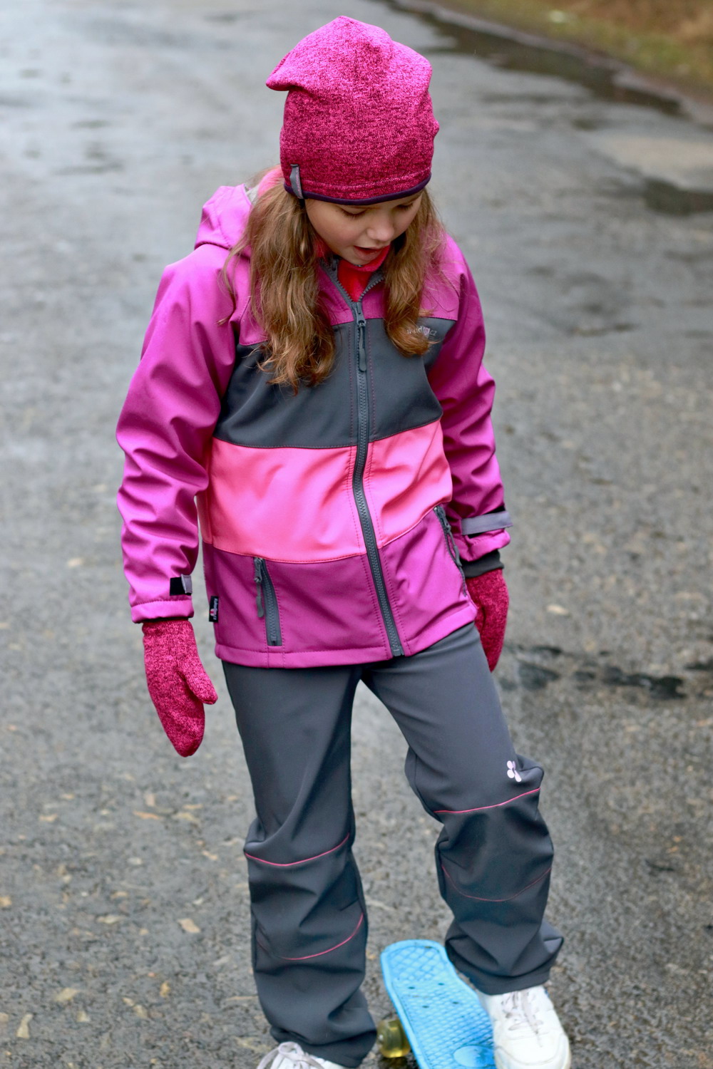 Dětská softshellová bunda / ostružinovo-šedo-růžová - doprodej