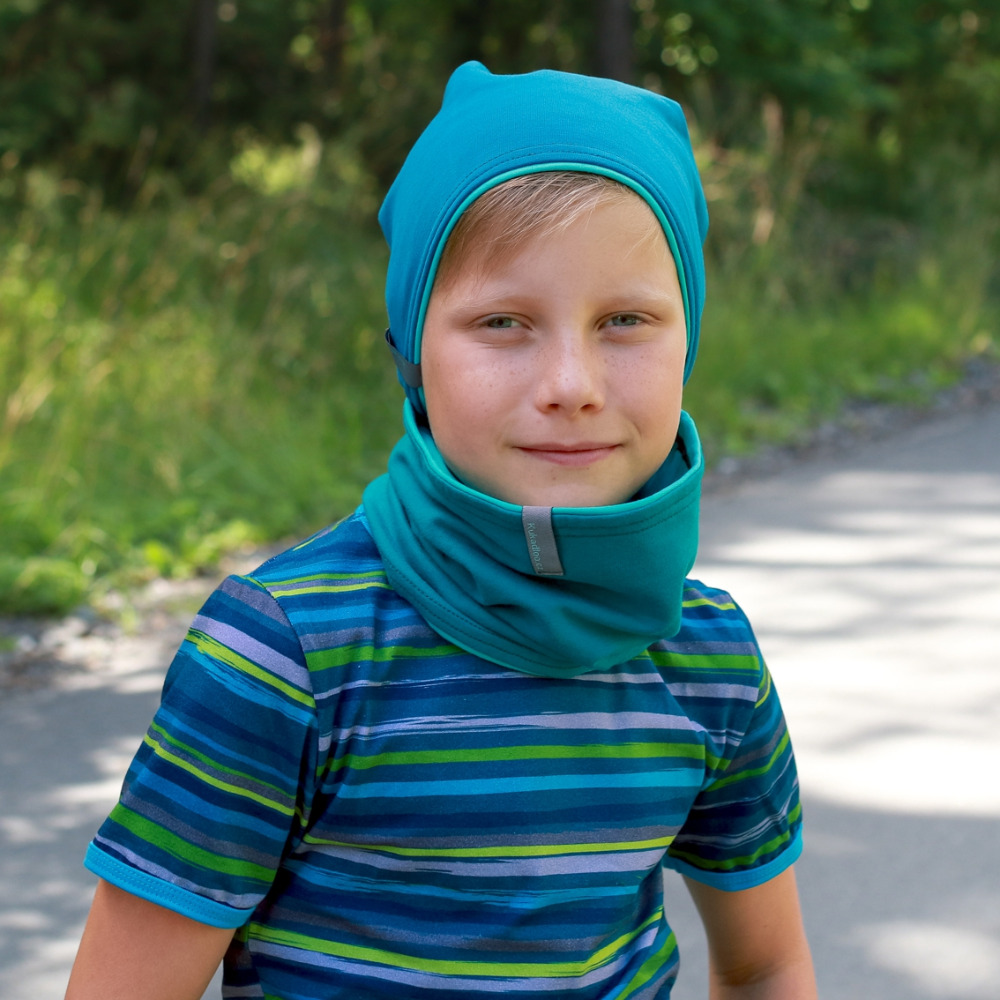 Bavlněná čepice / petrolejovo - tyrkysová