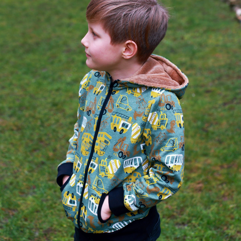 Dětské mikiny - zelená / dopravní prostředky DOPRODEJ