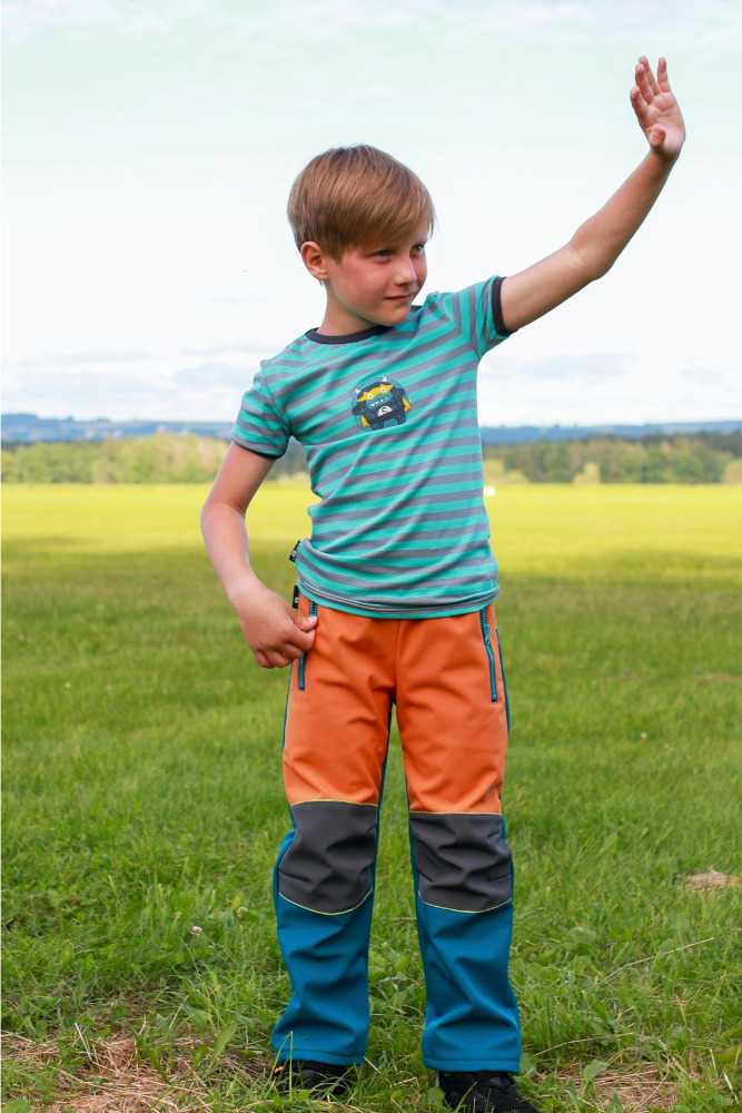 Dětské softshellové kalhoty / petrolejovo-oranžové - doprodej