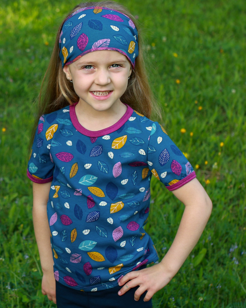 Dívčí čelenko-šátek - petrolejové lístky - 11cm