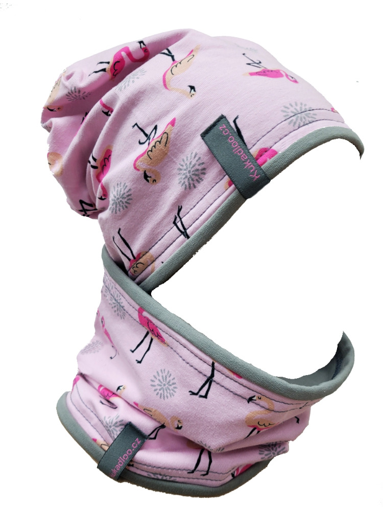 Bavlněná čepice / růžoví plameňáci- doprodej