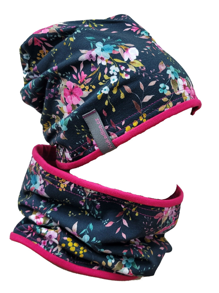 Bavlněná čepice / tm. modré květy