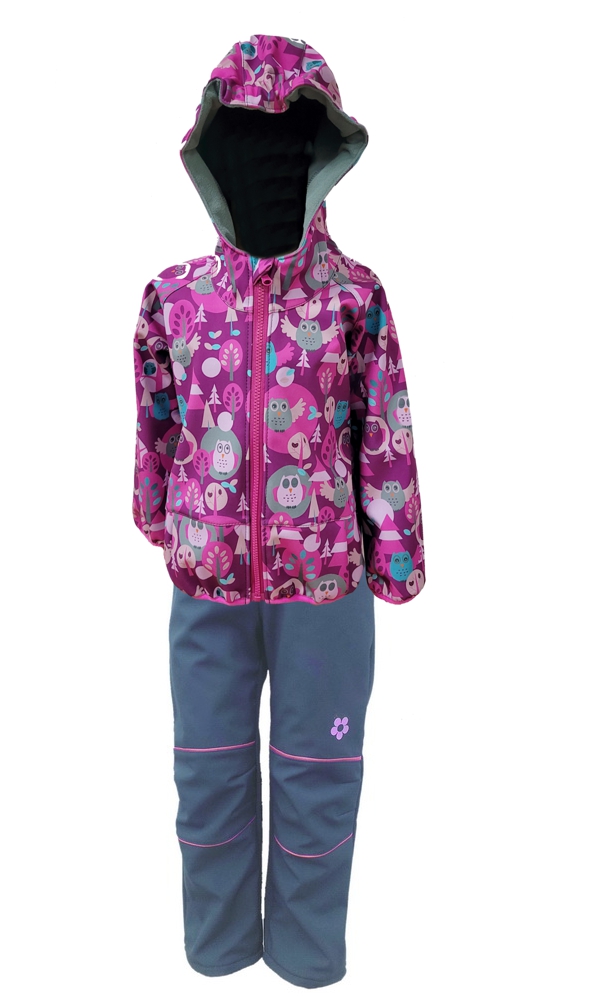 Dívčí softshellová bunda - ostružinové sovy - doprodej