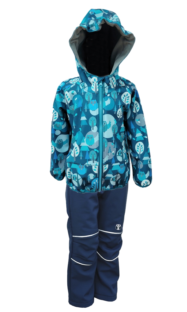 Dětská softshellová bunda - petrolejovo-modrá / sovy DOPRODEJ