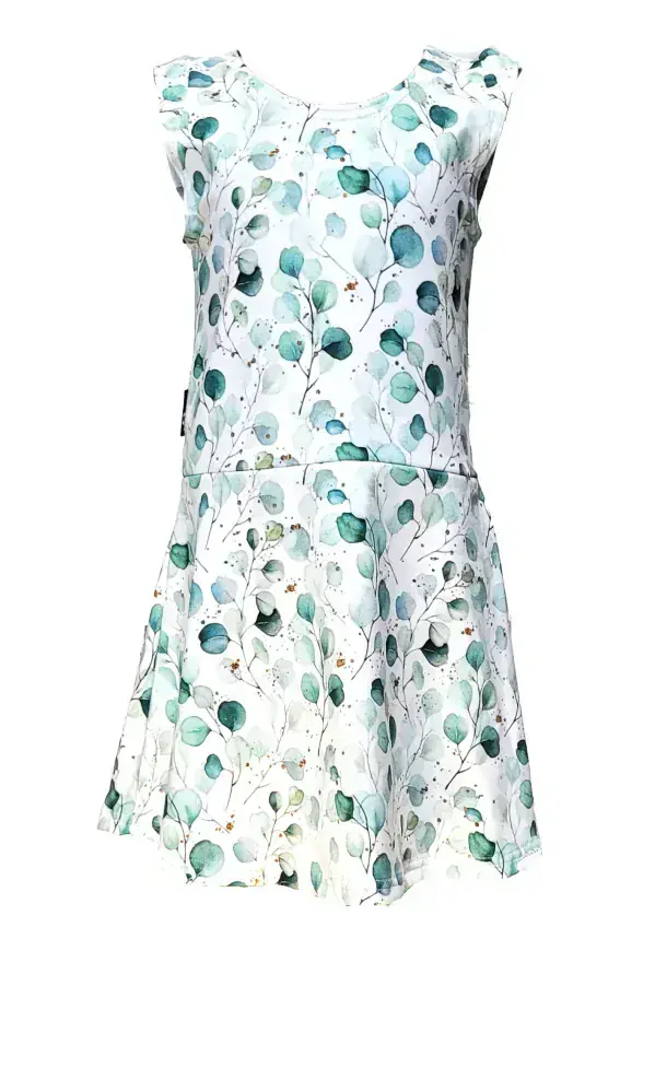 Dívčí šaty s rukávky - bílé - zelené lístky - doprodej 110