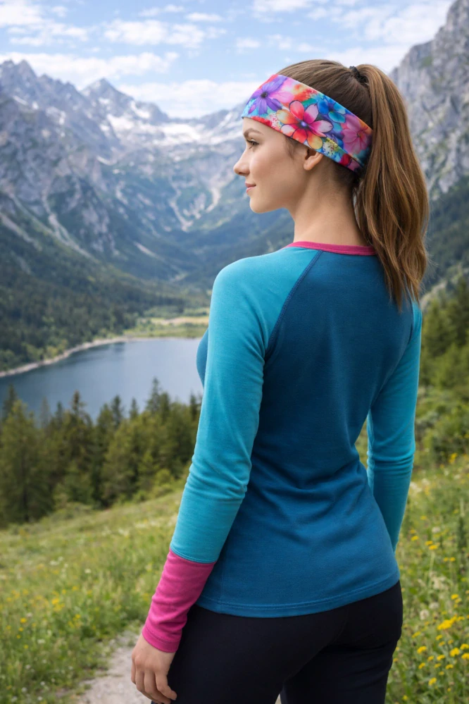 Dámská čelenka ŠIROKÁ - vícebarevné květy