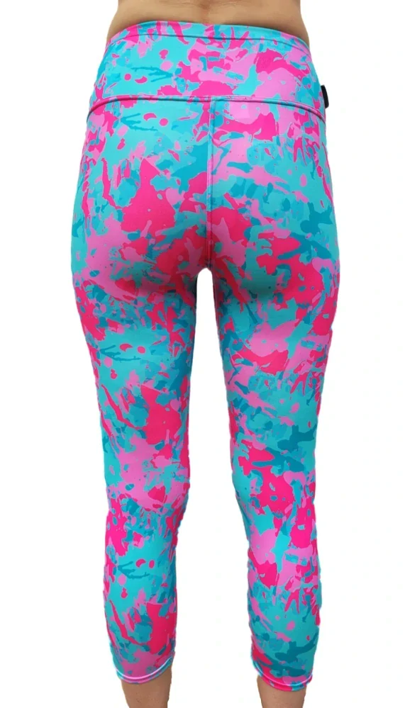 Dámské 3/4 legíny - tyrkysovo růžový maskáč