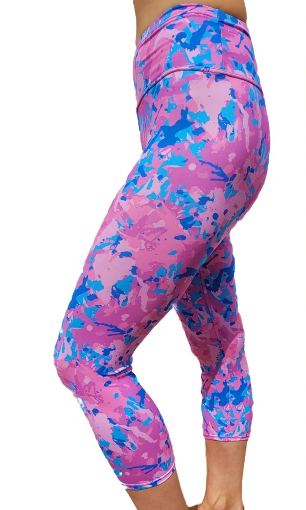 Dámské 3/4 legíny - modro růžový maskáč