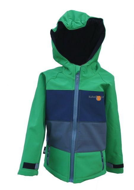Dětská softshellová bunda / trávově zeleno-tmavě modro-šedá 