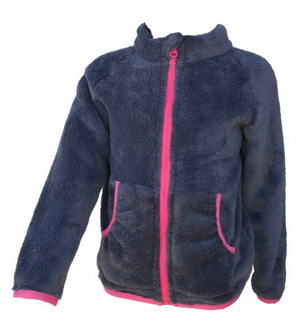 Dětská  mikina chlupatá - tm.šedá s malinovými doplňky - doprodej 122