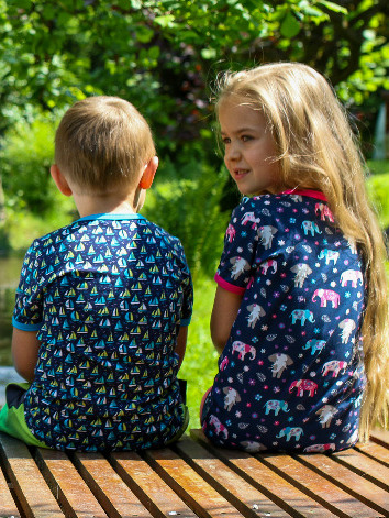 Dívčí tričko krátký rukáv - tm. modré - sloni