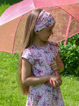 Dívčí čelenko-šátek - růžové květy - 11cm - doprodej