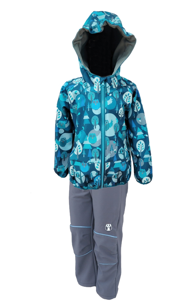 Dětská softshellová bunda - petrolejovo-modrá / sovy DOPRODEJ