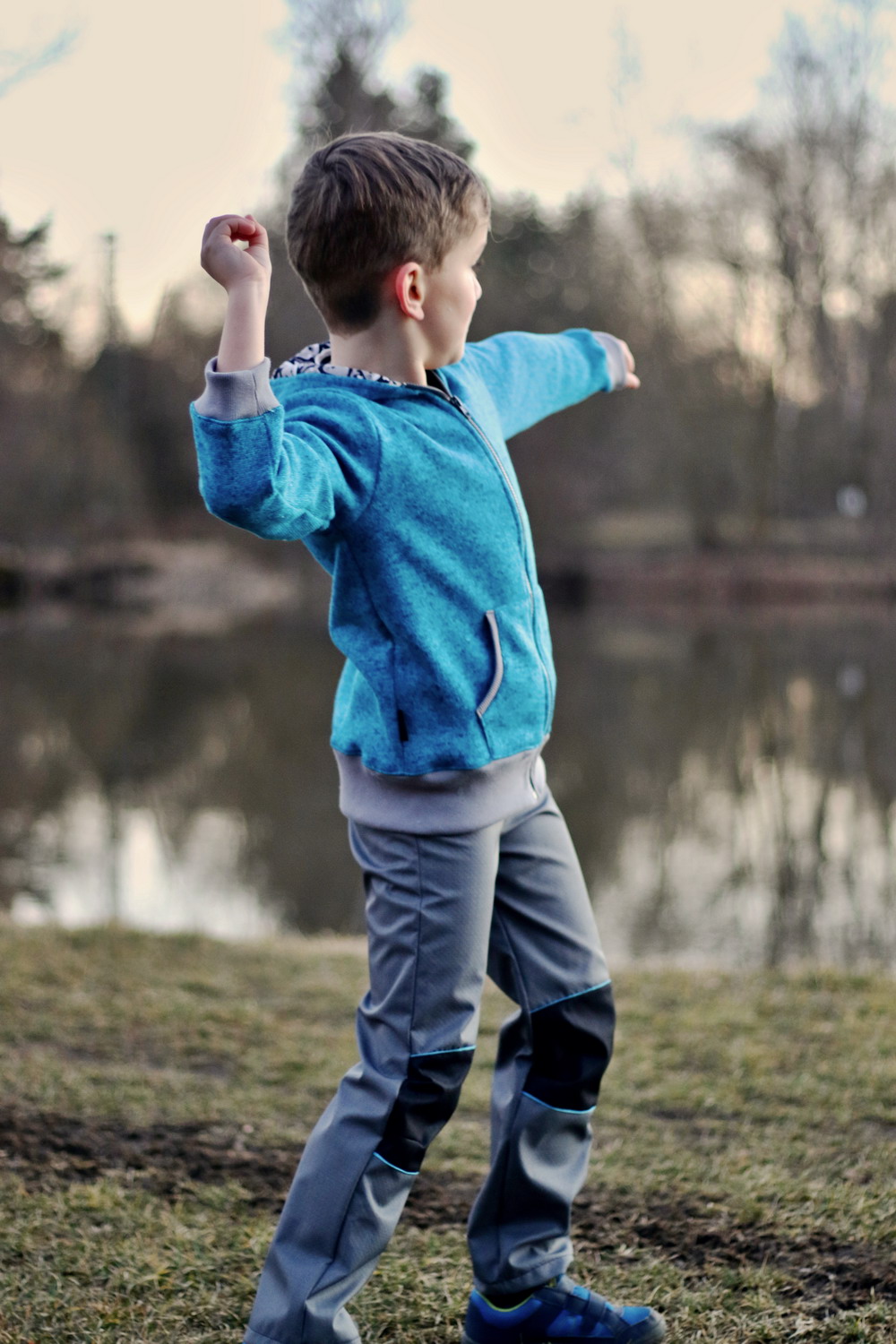 Dětské softshellové kalhoty - letní  šedo-černé