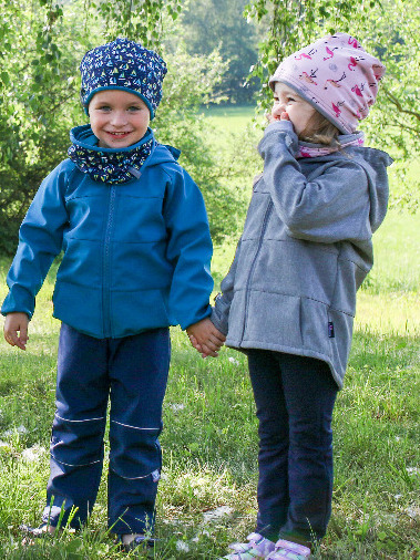 Dívčí softshellová bunda - šedý melír - růžoví plameňáci - doprodej 104, 110