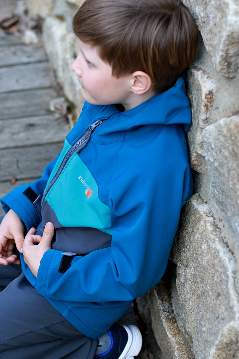 Dětská softshellová bunda / petrolejovo-tyrkysovo- tm. šedá