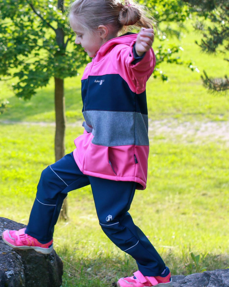 Dívčí softshellová bunda / sv.růžovo-tm.modro-šedý melír - doprodej