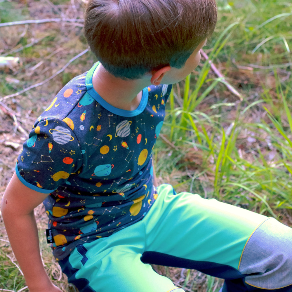 Softshellové kalhoty dětské / tm.modro-tyrkys/ 2 kapsy