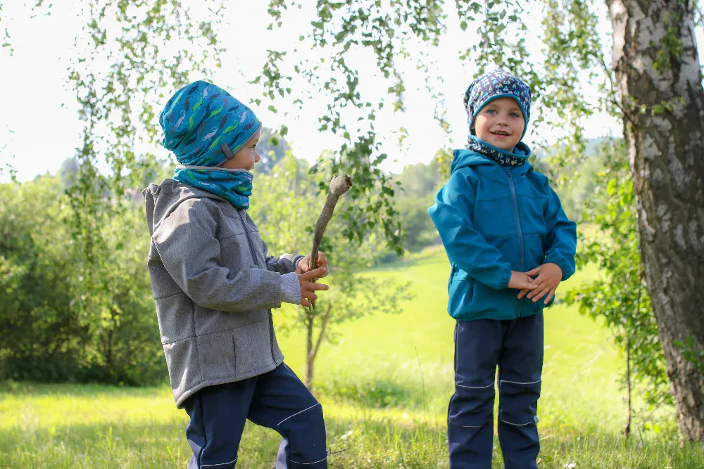 Dětská softshellová bunda - šedý melír - chameleoni - doprodej 110, 116