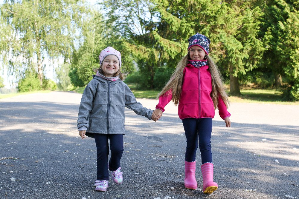 Dívčí softshellová bunda - šedý melír - růžoví plameňáci - doprodej 104, 110