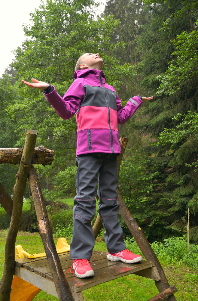Dětská softshellová bunda / ostružinovo-šedo-růžová - doprodej